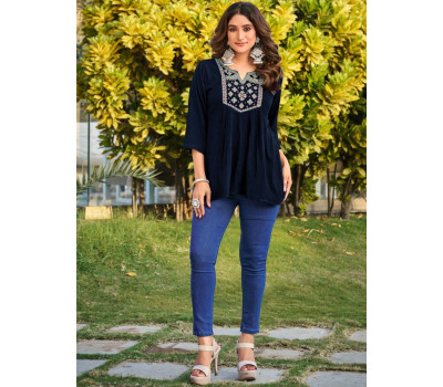 Embroidered Yoke Pleated Inli Tops - Kurtis Embroidered Yoke Pleated Inli Tops - Kurtis