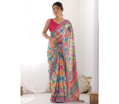 Soft Cotton Printed Saree - Multicolor Soft Cotton Printed Saree - Multicolor