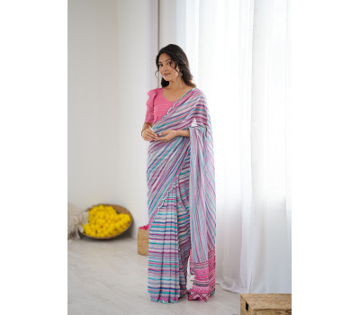 Soft Cotton Printed Saree - Watercolor Stripe Soft Cotton Printed Saree - Watercolor Stripe